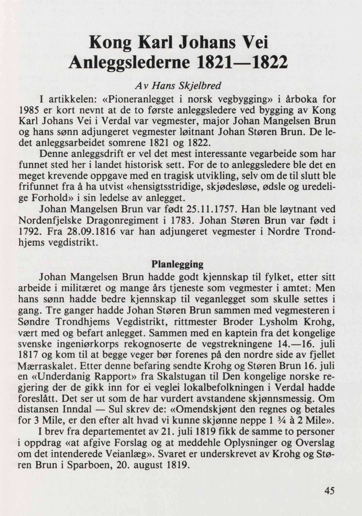 Anleggsledere ved Kong Karl Johans Vei 1821-1822 (Verdal historielags skrifter. 1988 Vol. 15, side 45-51)