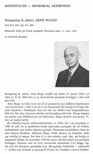 Arne Bugge (1887-1968) - Minnetale holdt på Norsk geologisk Forenings møte 21. mars 1968
