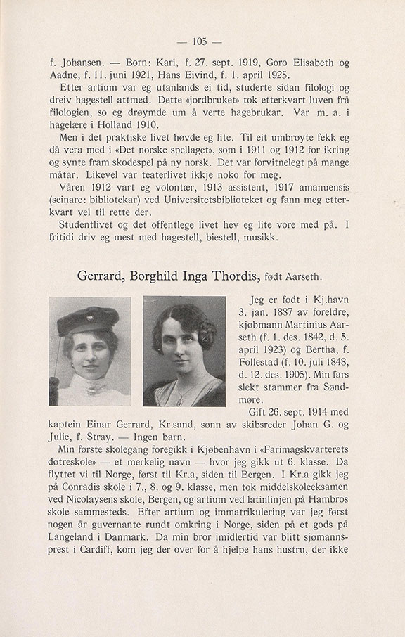 Borghild Inga Thordis Gerrard, født Aarseth (1887-1948) - Studentene fra 1905 - biografiske oplysninger samlet til 25-års-jubileet 1930.pdf