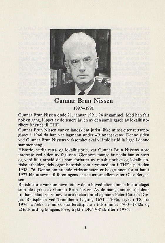 Gunnar Brun Nissen (1897-1991) - Omtale i Trondhjemske samlinger 1990 (utgitt av Trondhjems historiske forening)