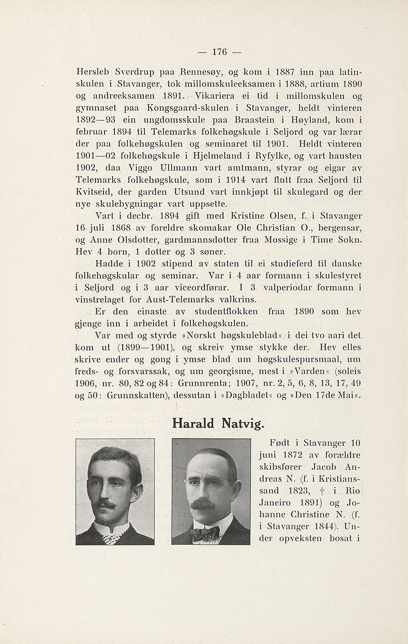 Harald Natvig (1872-1947) - Studentene fra 1890 - biografiske opplysninger samlet til 25-års jubilæet 1915 Harald Natvig (1872-1947) - Studentene fra 1890 - biografiske opplysninger samlet til 25-års jubilæet 1915