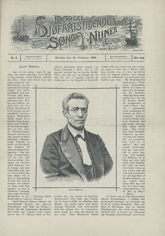 Jacob Emanuel Melsom (1824-1873) - Beskrivelse i Norges Sjøfartstidende, søndag 19. februar 1893