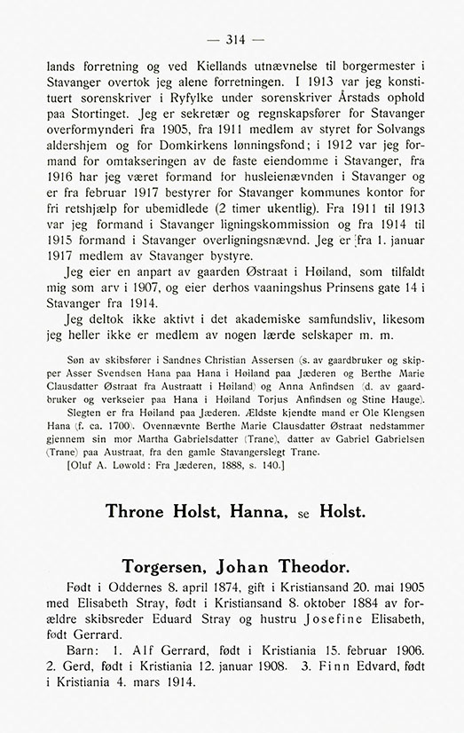 Johan Theodor Torgersen (1874-1923) - Studenterne fra 1893 - biografiske oplysninger samlet til 25-aarsjubilæet 1918