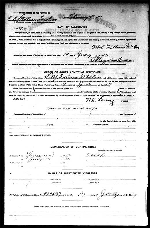 Olof William Moline (1888-1946) - Oath of Allegiance (1917) Olof William Moline (1888-1946) - Oath of Allegiance (1917)