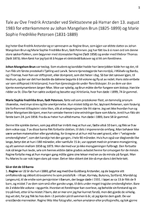 Tale av Ove Fredrik Arctander ved Slektsstevne på Hamar den 13. august 1983 for etterkommere av Johan Mangelsen Brun (1825-1899) og Marie Sophie Fredrikke Petersen (1831-1889).pdf