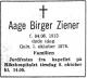 Aage Birger Ziener (1913-1974) - Dødsannonse i Aftenposten, lørdag 5. oktober 1974