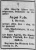 Aagot Rude, født Myrstad (1891-1953) - Dødsannonse i Fremtiden, tirsdag 18. august 1953 Aagot Rude, født Myrstad (1891-1953) - Dødsannonse i Fremtiden, tirsdag 18. august 1953