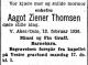 Aagot Ziener Thomsen (1859-1936) - Dødsannonse i Aftenposten den 15. februar 1936