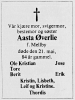 Aasta Øverlie, født Mellbye (1892-1977) - Dødsannonse i Agderposten, tirsdag 7. juni 1977