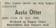 Aasta Otter (1871-1956) - Dødsannonse i Morgenbladet den 16. november 1956