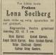 Abelone (Lona) Solberg (1825-1920) - Dødsannonse i Morgenbladet, lørdag 20. november 1920