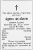 Agnes Aslaksen (1895-1980) - Dødsannonse i Fædrelandsvennen den 25. november 1980
