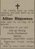 Alfine Haagensen, født Reinertsen (1903-1934) - Dødsannonse i Agder, fredag 27. juli 1934