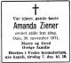 Amanda Ziener (1884-1971) - Dødsannonse i Aftenposten den 2. desember 1971