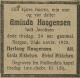 Aminda Haagensen, født Jakobsen (1901-1925) - Dødsannonse i Arbeidet, lørdag 28. november 1925 Aminda Haagensen, født Jakobsen (1901-1925) - Dødsannonse i Arbeidet, lørdag 28. november 1925