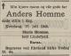 Anders Johan Homme (1893-1943) - Dødsannonse i Fædrelandsvennen, lørdag 17. juli 1943