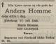 Anders Johan Homme (1893-1943) - Dødsannonse i Fædrelandsvennen, lørdag 17. juli 1943 Anders Johan Homme (1893-1943) - Dødsannonse i Fædrelandsvennen, lørdag 17. juli 1943
