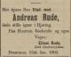 Andreas Rude (1872-1904) - Dødsannonse i Buskeruds Blad, fredag 15. januar 1904