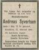 Andreas Syvertsen (1870-1943) - Dødsannonse i Fædrelandsvennen den 12. februar 1943