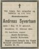Andreas Syvertsen (1870-1943) - Dødsannonse i Fædrelandsvennen den 12. februar 1943 Andreas Syvertsen (1870-1943) - Dødsannonse i Fædrelandsvennen den 12. februar 1943