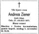 Andreas Ziener (1895-1977) - Dødsannone i Aftenposten, tirsdag 1. november 1977 Andreas Ziener (1895-1977) - Dødsannone i Aftenposten, tirsdag 1. november 1977