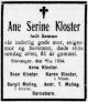 Ane Serine Kloster, født Sømme (1853-1934) - Dødsannonse i Stavanger Aftenblad den 10. desember 1934