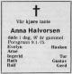 Anna Marie Halvorsen (1877-1975) - Dødsannonse i Porsgrunns Dagblad, fredag 10. januar 1975
