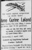 Anne Gurine Løland (1895-1967) - Dødsannonse i Agder den 4. april 1967