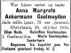 Anne Margrethe Ankermann Geelmuyden (1841-1914) - Dødsannonse i Aftenposten, onsdag 21. oktober 1914