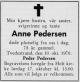 Anne Pedersen, født Olsdatter (1897-1970) - Dødsannonse i Tvedestrandsposten den 14. oktober 1970