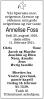 Annelise Foss, født Christensen (1919-2011) - Dødsannonse i Aftenposten den 15. februar 2011 Annelise Foss, født Christensen (1919-2011) - Dødsannonse i Aftenposten den 15. februar 2011