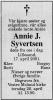 Annie Johanne Syvertsen (1918-2001) - Dødsannonse i Fædrelandsvennen den 19. april 2001