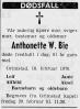 Anthonette W. Bie f. Abelsen (1885-1976) - Dødsannonse i Grimstad Adressetidende den 19. februar 1976