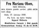 Antonie Mariane Olsen, født Melsom (1854-1938) - Dødsannonse i Aftenposten, onsdag 19. januar 1938