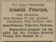 Arnolda Petersen, født Døderlein (1820-1907) - Dødsannonse i Morgenbladet, fredag 11. oktober 1907 Arnolda Petersen, født Døderlein (1820-1907) - Dødsannonse i Morgenbladet, fredag 11. oktober 1907