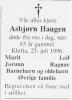 Asbjørn Haugen (1913-1996) - Dødsannonse i Romerikes Blad, torsdag 25. juli 1996.