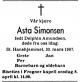 Asta Simonsen, født Delphin Amundsen (1897-1987) - Dødsannonse i Aftenposten, torsdag 2. april 1987