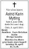 Astrid Karin Mytting (1939-2017) - Dødsannonse i Aftenposten den 12. april 2017 Astrid Karin Mytting (1939-2017) - Dødsannonse i Aftenposten den 12. april 2017