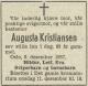 Augusta Kristiansen, født Tønnesen (1874-1957) - Dødsannonse i Arbeiderbladet, tirsdag 10. desember 1957 Augusta Kristiansen, født Tønnesen (1874-1957) - Dødsannonse i Arbeiderbladet, tirsdag 10. desember 1957