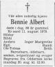 Bennie Albert, født Benedicte Helene Torjusen (1891-1979) - Dødsannonse i Fædrelandsvennen, fredag 17. august 1979