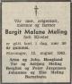 Bergit Malene Meling, født Kloster (1882-1962) - Dødsannonse i Rogalands Avis den 14. august 1962