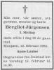 Bergliot Jürgensen, født Meling (1918-1982) - Dødsannonse i Helgeland Arbeiderblad den 15. februar 1982