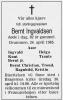 Bernt Ingvaldsen (1902-1985) - Dødsannonse i Drammens Tidende og Buskeruds blad, mandag 29. april 1985