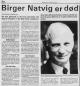 Birger Natvig (1907-1987) - Minneord i Øvre Smaalenene, mandag 23. november 1987