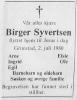 Birger Syvertsen (1910-1980) - Dødsannonse i Grimstad Adressetidende, torsdag 10. juli 1980