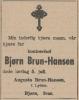 Bjørn Brun-Hansen (1901-1941) - Dødsannonse i Dagsposten (Trondheim 1877-1945), mandag 7. juli 1941 Bjørn Brun-Hansen (1901-1941) - Dødsannonse i Dagsposten (Trondheim 1877-1945), mandag 7. juli 1941