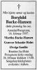 Borghild Backe-Hansen (1913-1997) - Dødsannonse i Agderposten, lørdag 22. februar 1997 Borghild Backe-Hansen (1913-1997) - Dødsannonse i Agderposten, lørdag 22. februar 1997
