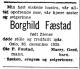 Borghild Fæstad, født Ziener (1888-1935) - Dødsannonse i Aftenposten, mandag 30. desember 1935 Borghild Fæstad, født Ziener (1888-1935) - Dødsannonse i Aftenposten, mandag 30. desember 1935