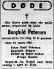 Borghild Petersen, født Zachariassen (1884-1965) - Dødsannonse i Morgenbladet, tirsdag 6. april 1965