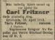 Carl Fritzner (1856-1913) - Dødsannonse i Morgenbladet, tirsdag 22. april 1913